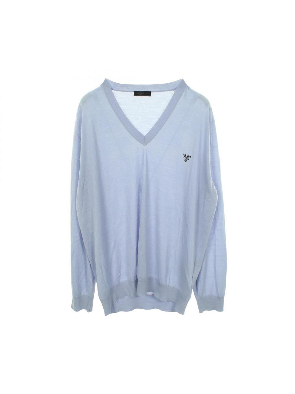 Prada Logo Embroidered V-Neck Knit Wool #271408P55B